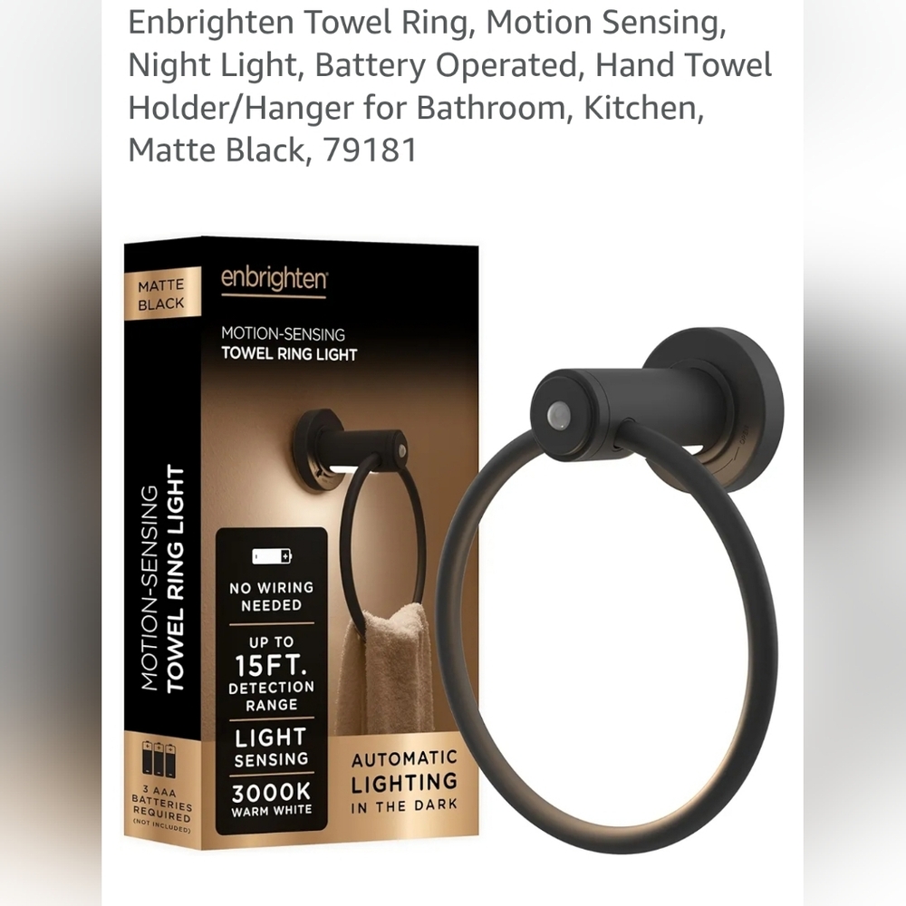 Enbrighten Matte Black Motion-Sensing Towel Ring Light